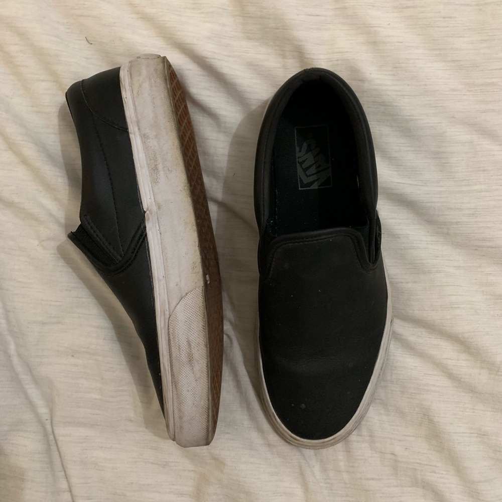 Black leather slip on vans